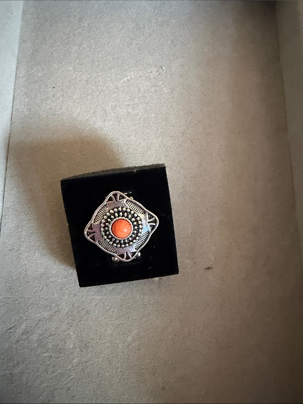 paparazzi Silver-Tone Ring with Orange Cabochon